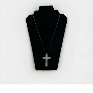 Antique Metal Cross Pendant On Black Leather Cord. Antique Religious Crucifix.